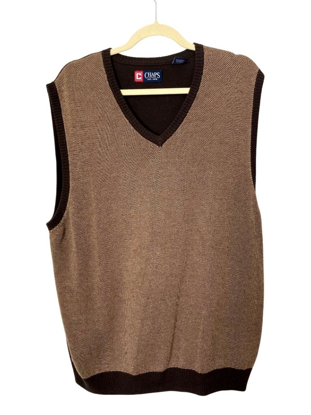 Chaps Brown and Tan Tweed Sweater Vest - Mens Size XL